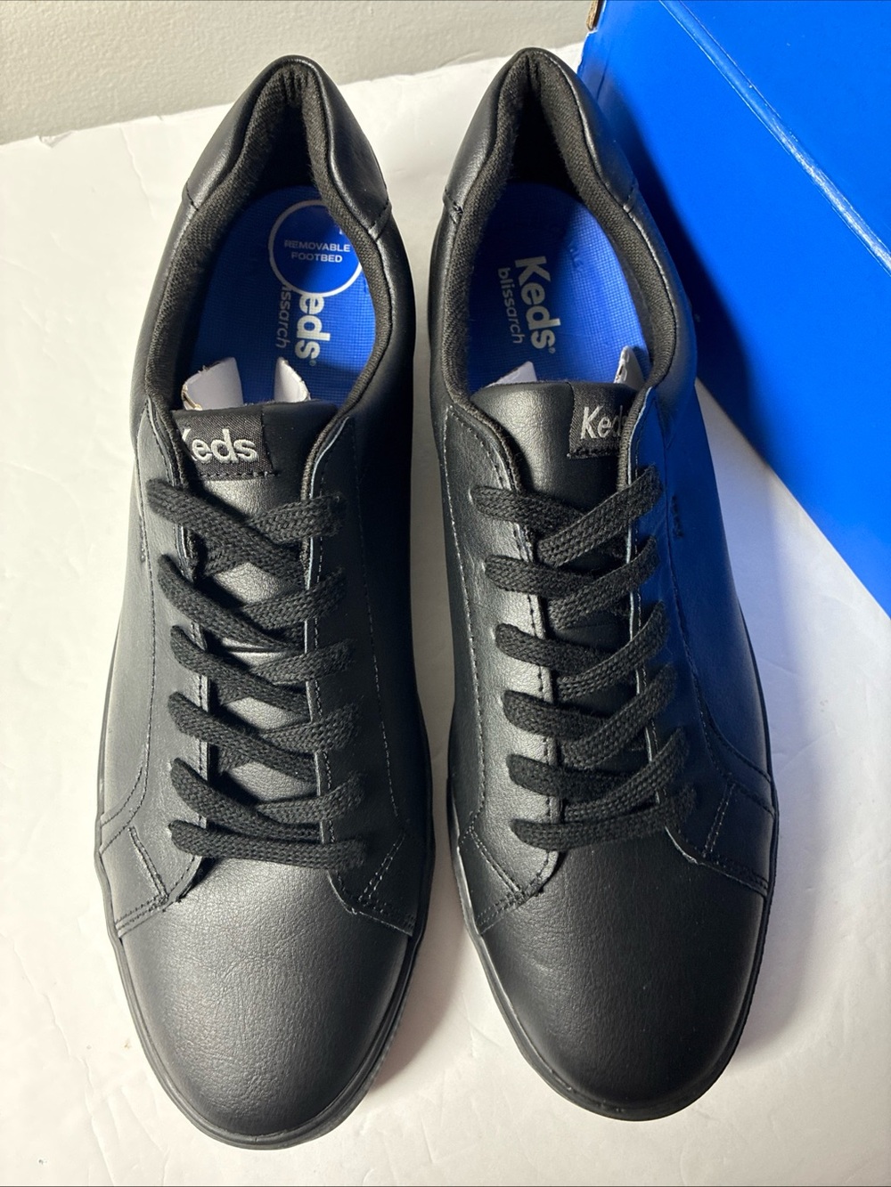 Keds Womens Black Lace-Up Leather Sneakers